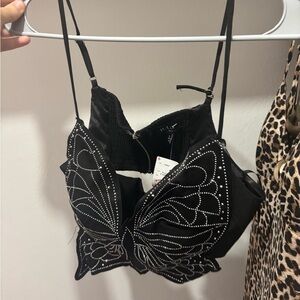 Black Butterfly Embellished Top